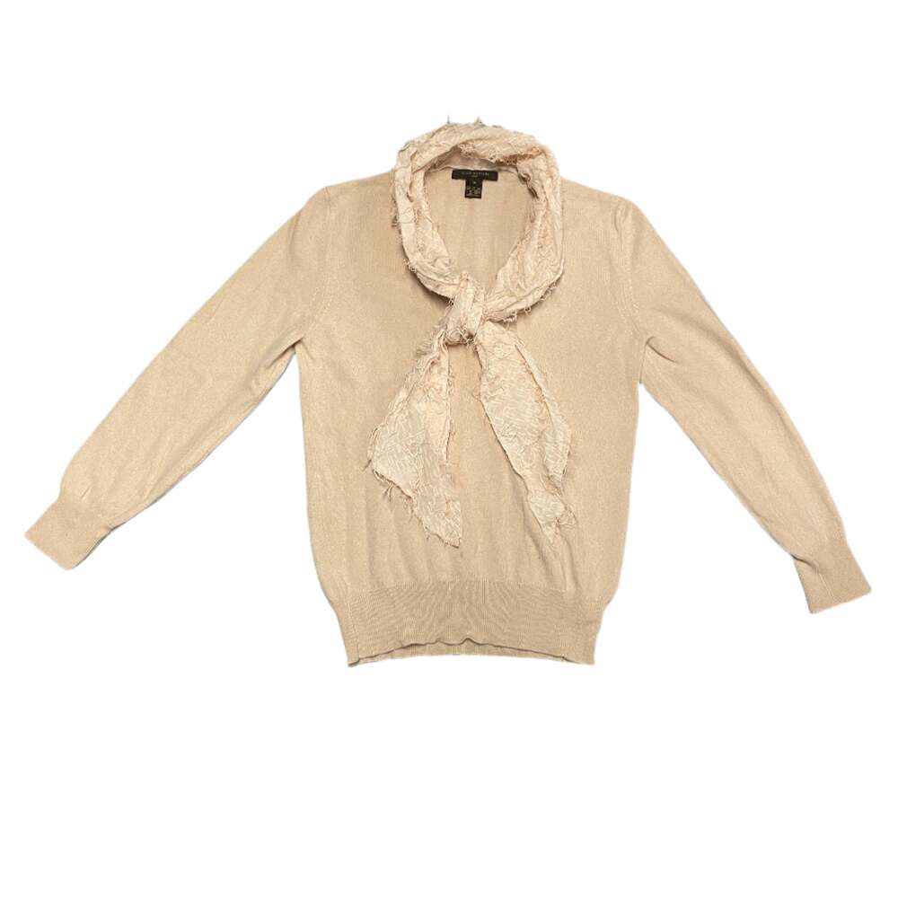 Vintage Designer Louis Vuitton Cashmere Sweater With Detachable Scarf Accent Mad